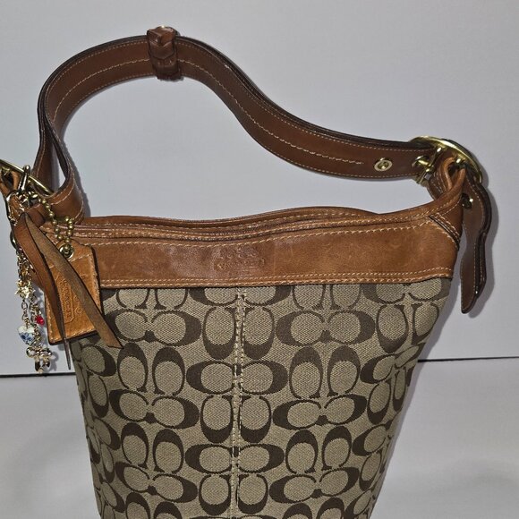 Coach Monogrammed Bleeker Bucket Bag F0768-11437 | Tan Trim | Fabric & Leather - Picture 1 of 8